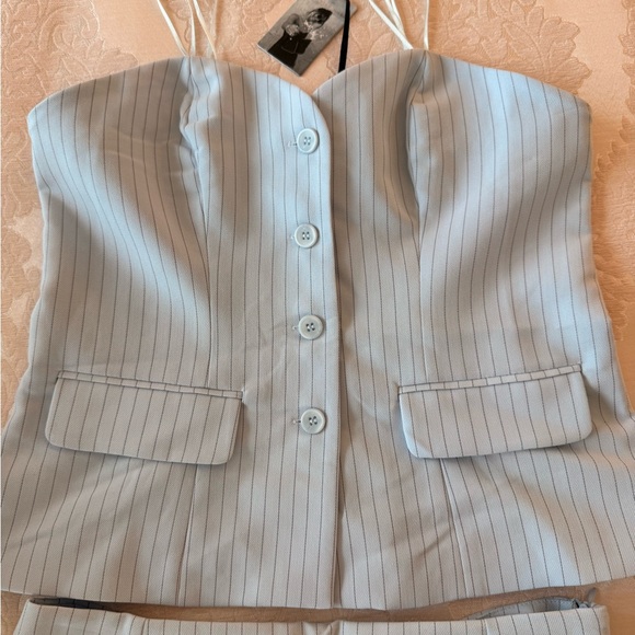 Sincerely Jules White and sky blue Corset Top and skirt/pants - Picture 2 of 7